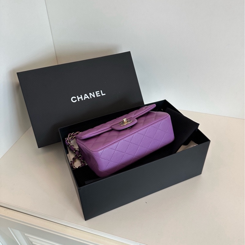 【全新帶膜🆕🎁】Chanel  芯片款 薰衣草紫色銀扣 大mini 鏈條包 斜挎包-4