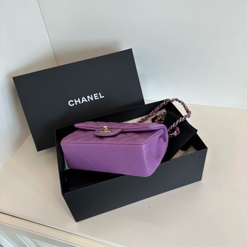 【全新帶膜🆕🎁】Chanel  芯片款 薰衣草紫色銀扣 大mini 鏈條包 斜挎包-5