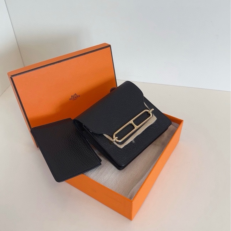 【閒置全套🆕】Hermes 黑金Roulis Silm豬鼻子二合一小方包 斜挎包-2