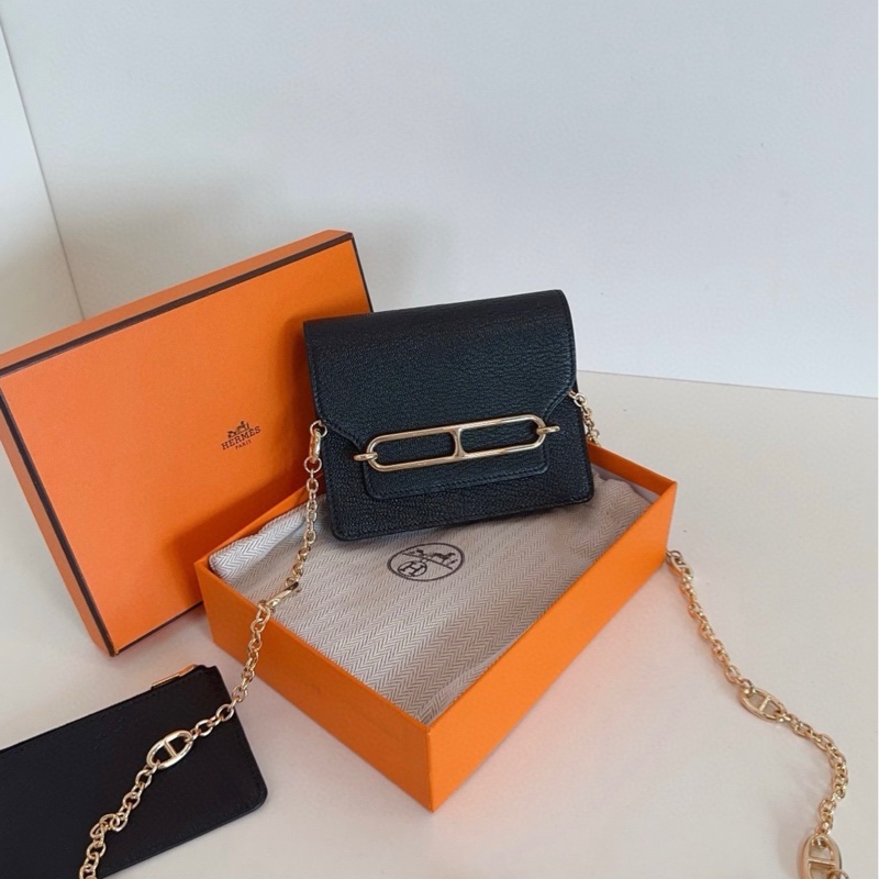 【閒置全套🆕】Hermes 黑金Roulis Silm豬鼻子二合一小方包 斜挎包-3