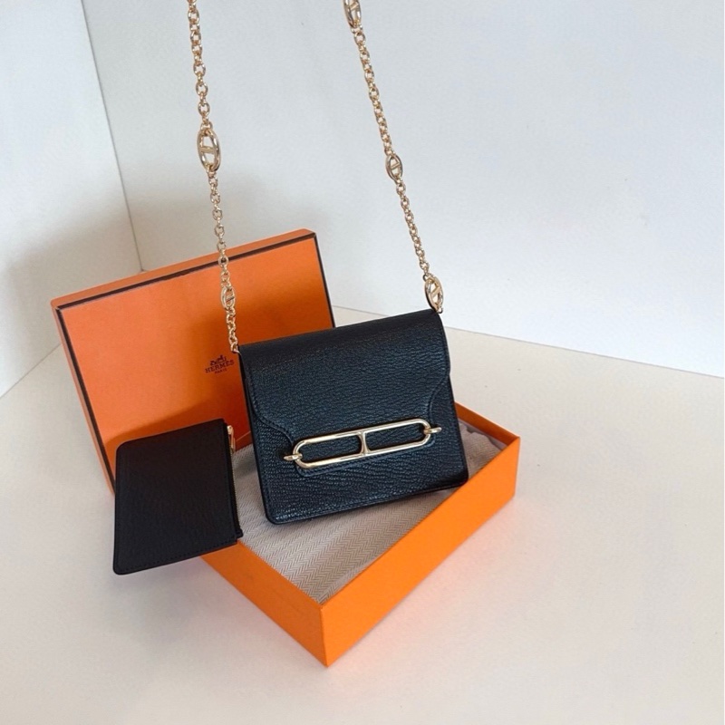 【閒置全套🆕】Hermes 黑金Roulis Silm豬鼻子二合一小方包 斜挎包-4