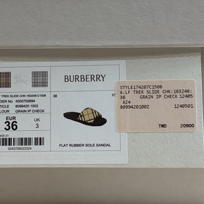 🎁全新未試穿 2024新款盒裝 Burberry 巴寶莉 經典格紋厚底拖鞋 （原價20900）-1