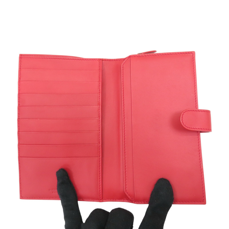 紅色 羊皮 編織 扣式長夾【BOTTEGA VENETA 寶緹嘉】-4