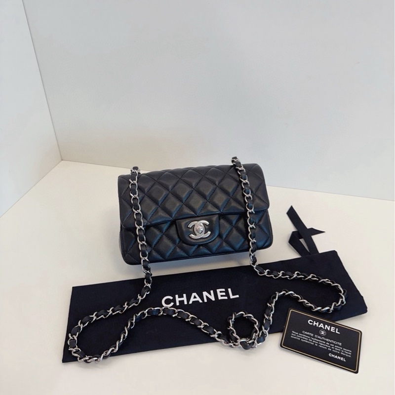 【98新🆕】Chanel 黑銀CF大mini 銀扣 斜挎包-0