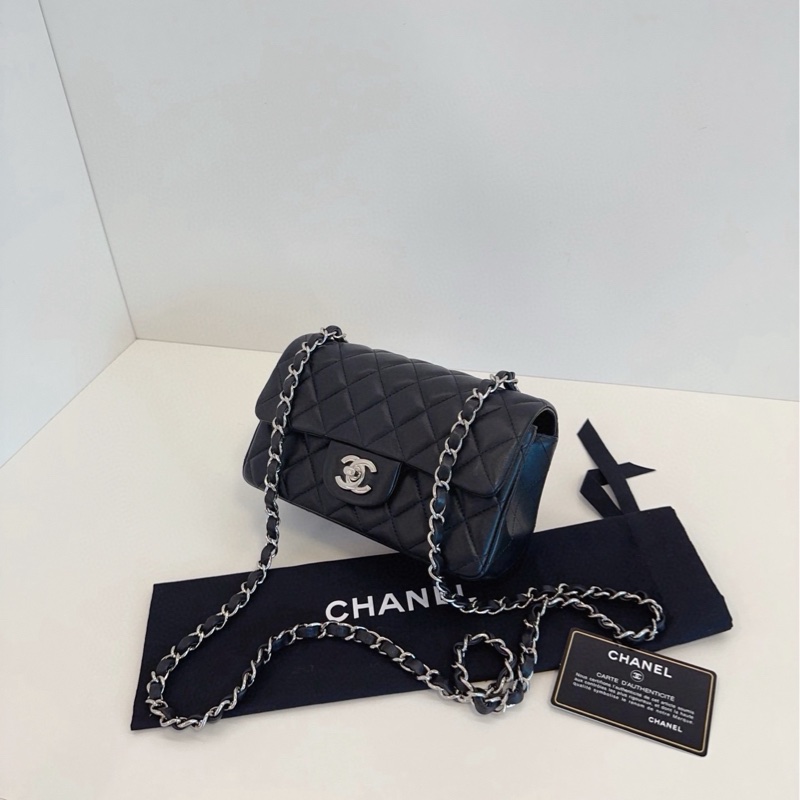 【98新🆕】Chanel 黑銀CF大mini 銀扣 斜挎包-2