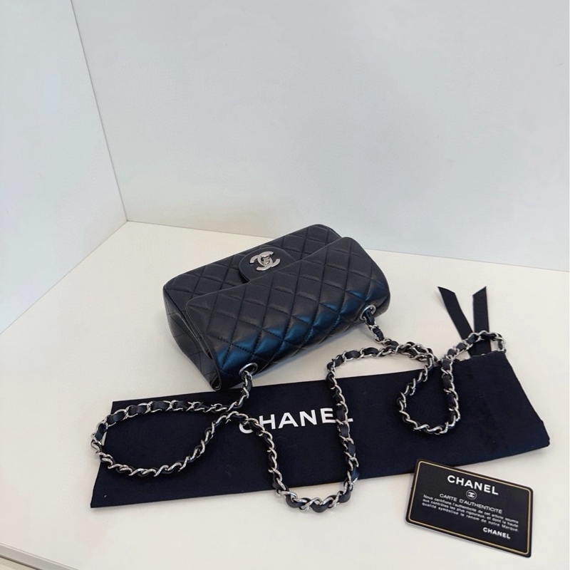 【98新🆕】Chanel 黑銀CF大mini 銀扣 斜挎包-4