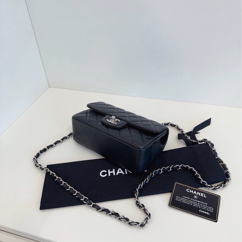 【98新🆕】Chanel 黑銀CF大mini 銀扣 斜挎包-6