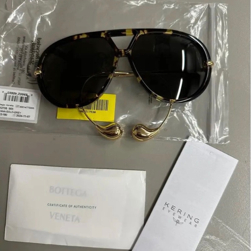 全新Bottega Veneta BV1273S 水滴耳環 金色飛行眼鏡aviator oversized墨鏡-4