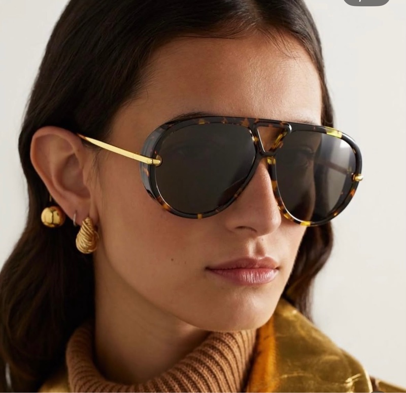 全新Bottega Veneta BV1273S 水滴耳環 金色飛行眼鏡aviator oversized墨鏡-12