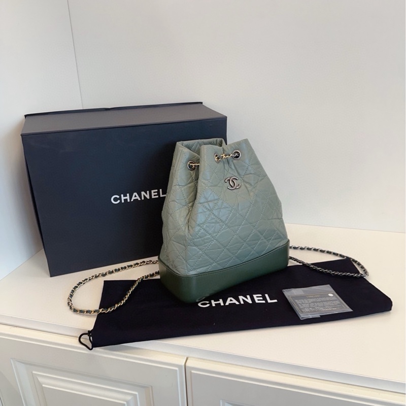 【99新全套🆕】Chanel  Gabrielle菱格牛皮流浪雙肩包 金銀鴛鴦鏈條小號 背包-1