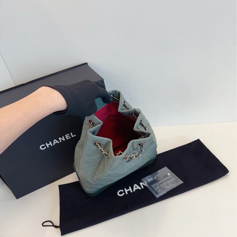 【99新全套🆕】Chanel  Gabrielle菱格牛皮流浪雙肩包 金銀鴛鴦鏈條小號 背包-6