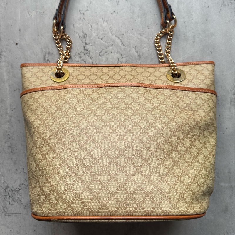 Celine Macadam 水桶包 腋下包 淺棕老花 真皮包 蓆琳-2