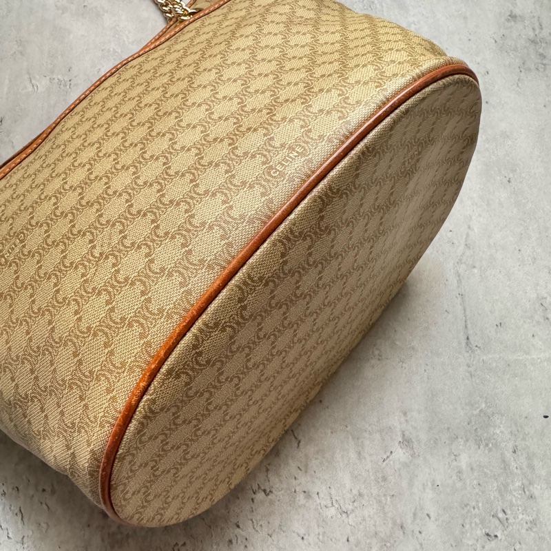 Celine Macadam 水桶包 腋下包 淺棕老花 真皮包 蓆琳-4