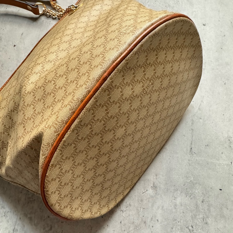 Celine Macadam 水桶包 腋下包 淺棕老花 真皮包 蓆琳-5