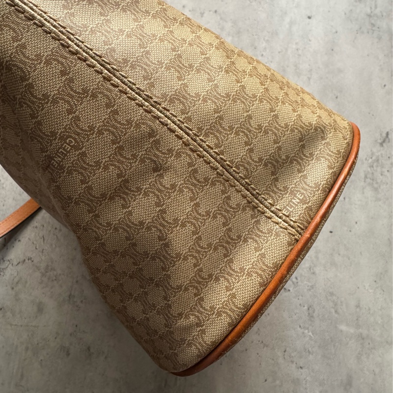 Celine Macadam 水桶包 腋下包 淺棕老花 真皮包 蓆琳-7