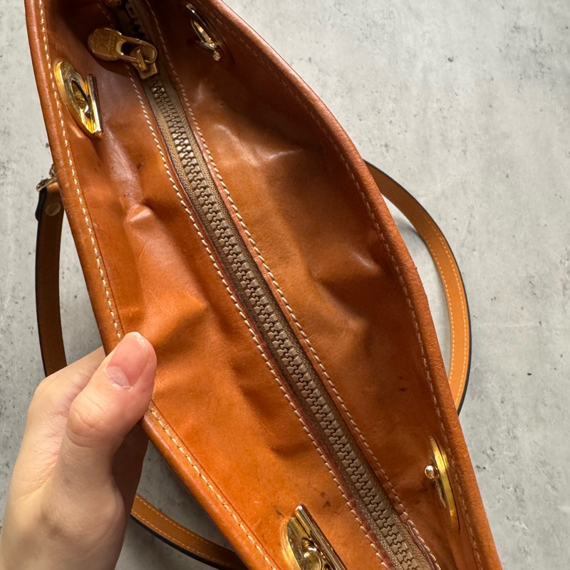 Celine Macadam 水桶包 腋下包 淺棕老花 真皮包 蓆琳-8