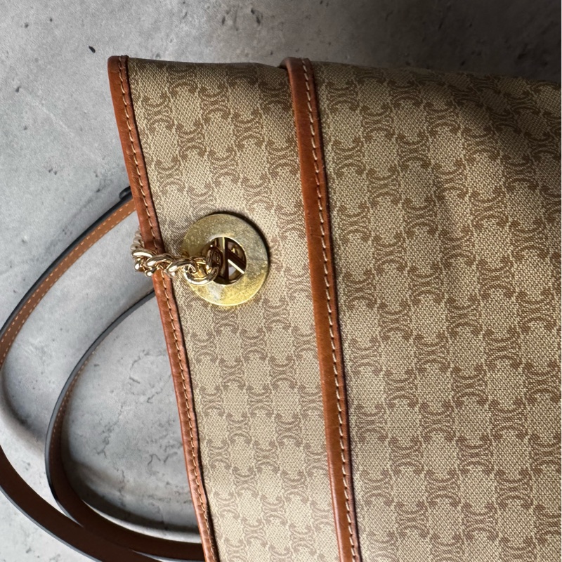 Celine Macadam 水桶包 腋下包 淺棕老花 真皮包 蓆琳-11