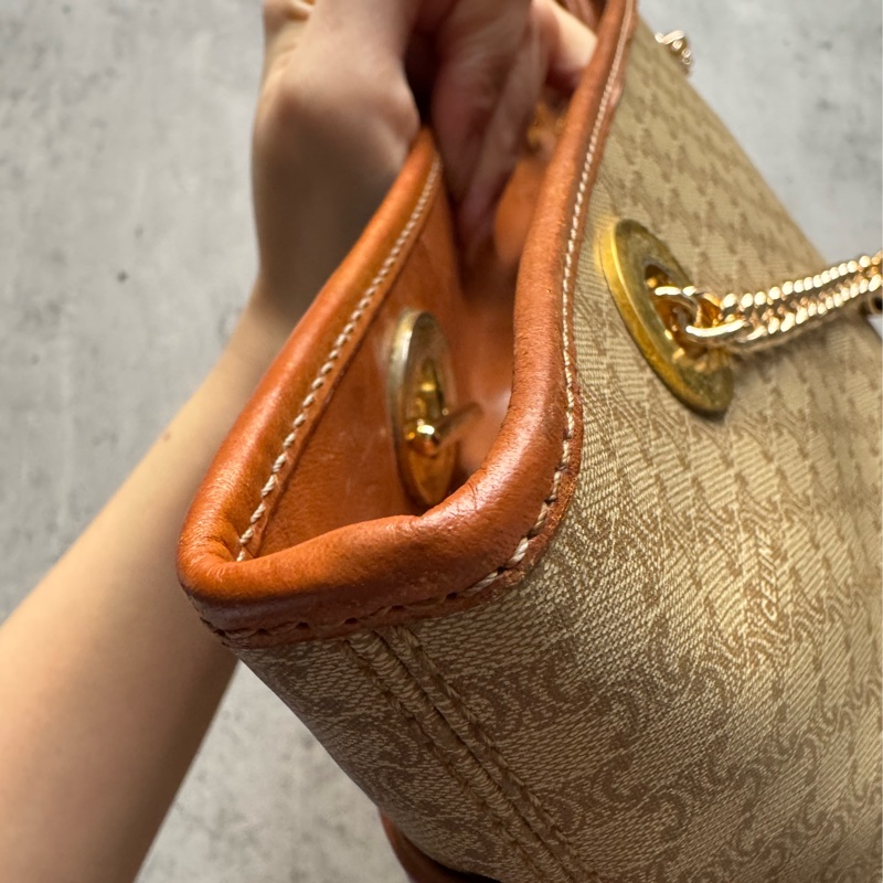 Celine Macadam 水桶包 腋下包 淺棕老花 真皮包 蓆琳-12