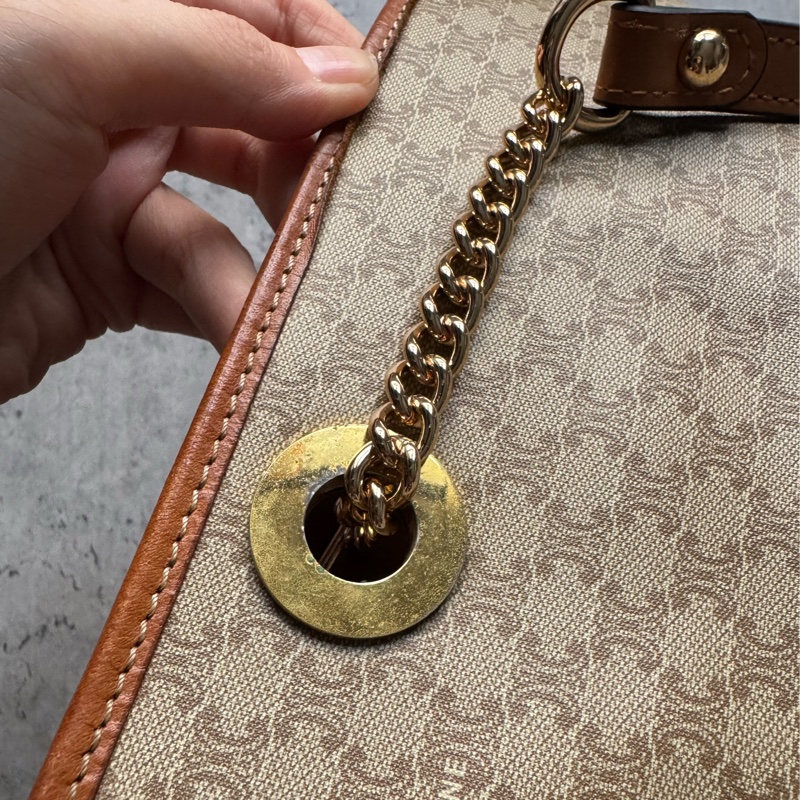 Celine Macadam 水桶包 腋下包 淺棕老花 真皮包 蓆琳-13