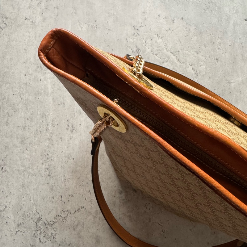 Celine Macadam 水桶包 腋下包 淺棕老花 真皮包 蓆琳-16