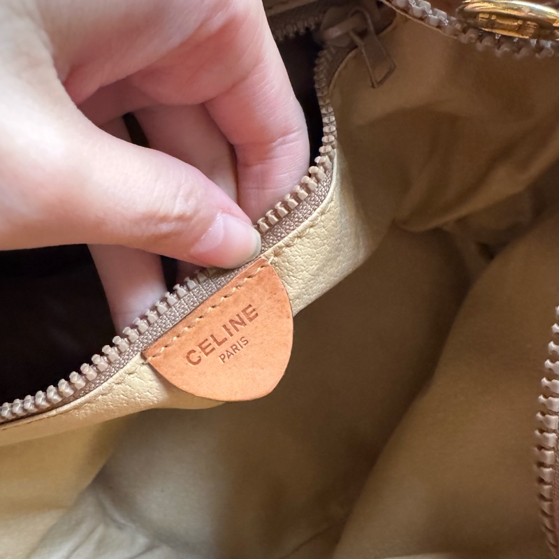 Celine Macadam 水桶包 腋下包 淺棕老花 真皮包 蓆琳-19