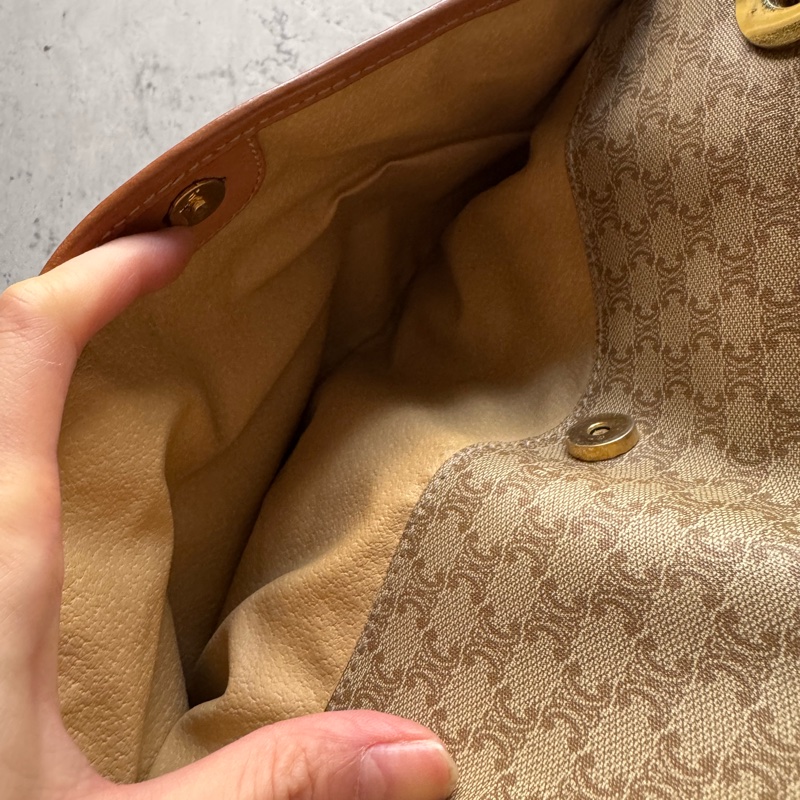 Celine Macadam 水桶包 腋下包 淺棕老花 真皮包 蓆琳-25