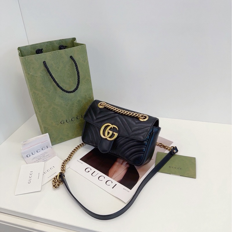 【98新🆕】Gucci 黑金 馬蒙 marmont 22 鏈條包 斜挎包-3