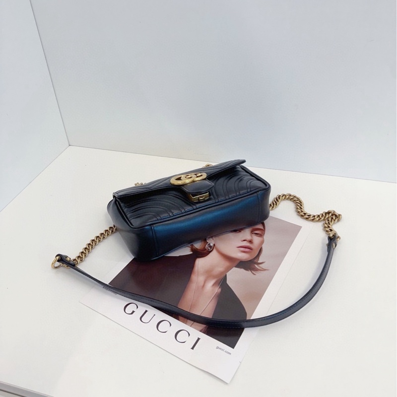 【98新🆕】Gucci 黑金 馬蒙 marmont 22 鏈條包 斜挎包-4