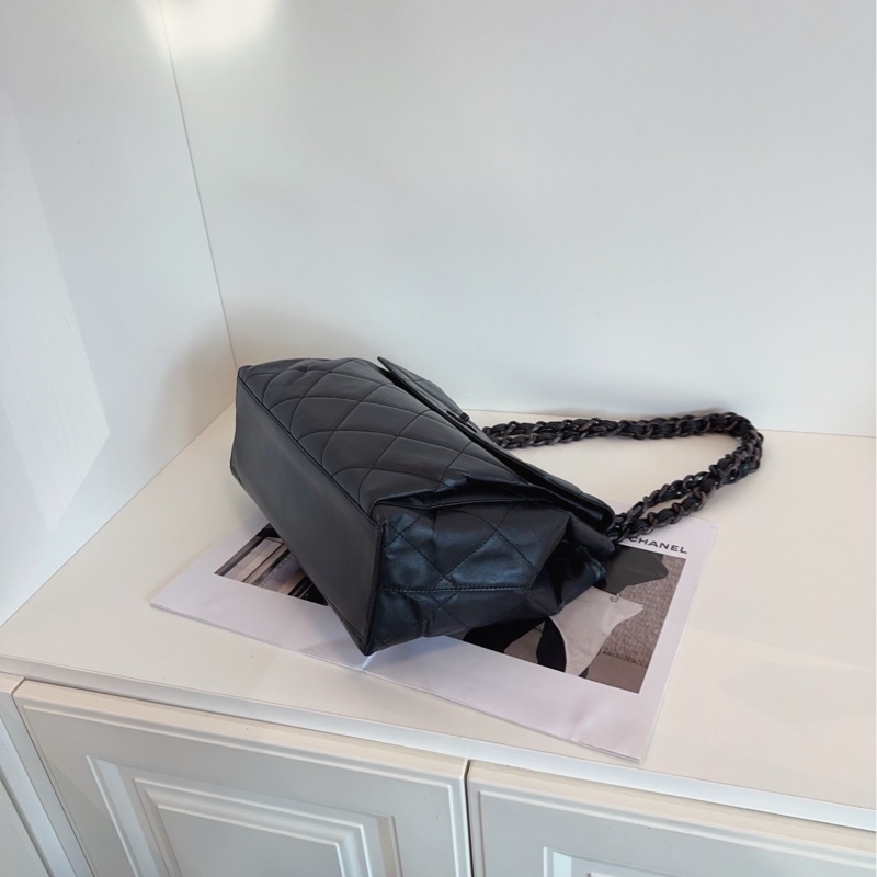 【97新🆕】Chanel soblack黑天使大菱格亞克力粗鏈條tote奶粉包 像塊濃郁的黑巧🍫方正 單肩包-5