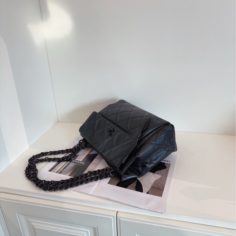 【97新🆕】Chanel soblack黑天使大菱格亞克力粗鏈條tote奶粉包 像塊濃郁的黑巧🍫方正 單肩包-6