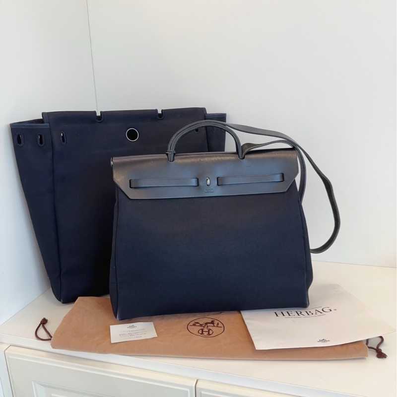 【97新🆕】Hermes  Herbag 39 黑色銀扣單肩包 雙替換袋 手提包-1