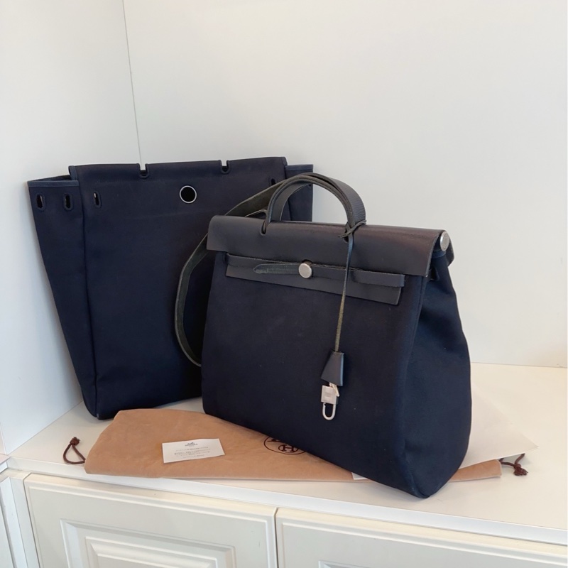 【97新🆕】Hermes  Herbag 39 黑色銀扣單肩包 雙替換袋 手提包-3