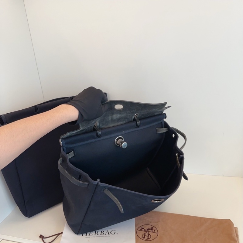 【97新🆕】Hermes  Herbag 39 黑色銀扣單肩包 雙替換袋 手提包-7