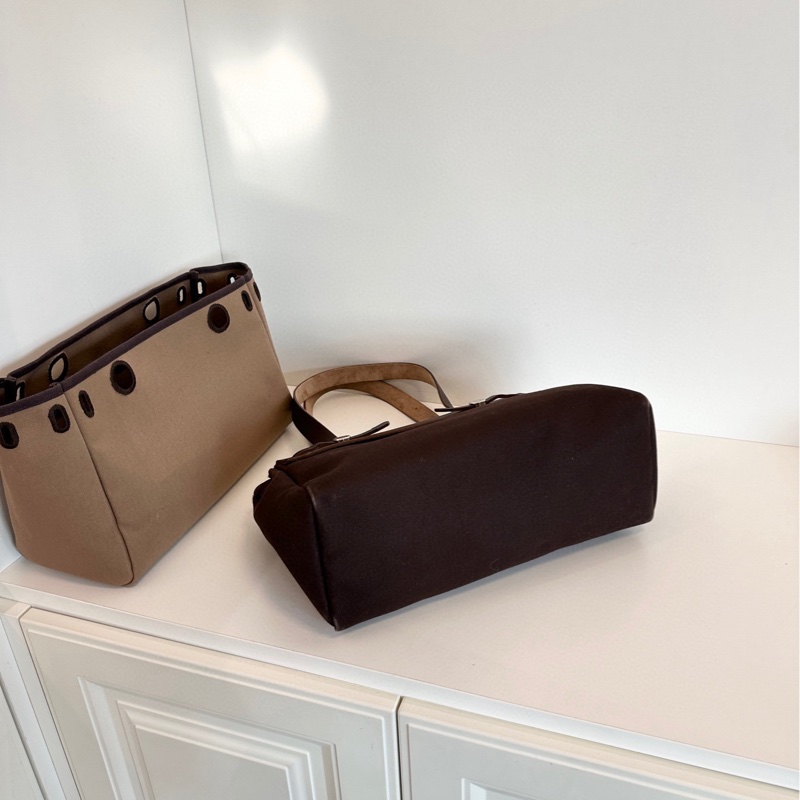 【9798新🆕】Hermes 橫版Herbag Tote 深淺棕色🏾雙替換袋 銀扣 框H 單肩包-4