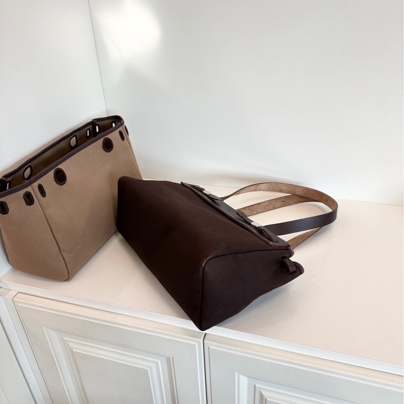 【9798新🆕】Hermes 橫版Herbag Tote 深淺棕色🏾雙替換袋 銀扣 框H 單肩包-5