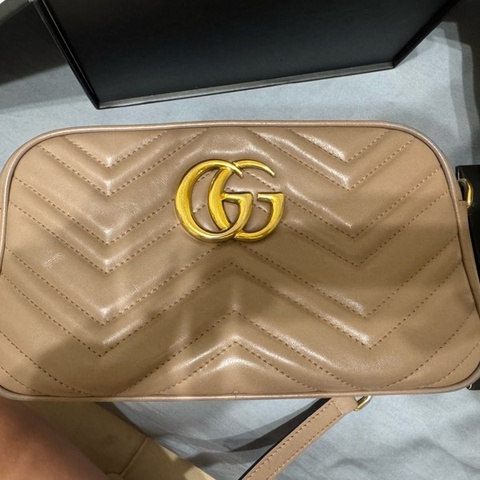 Gucci藕色馬夢24cm斜背包