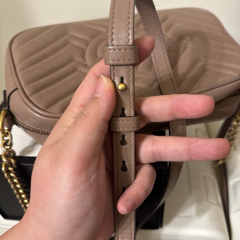 Gucci藕色馬夢24cm斜背包-10