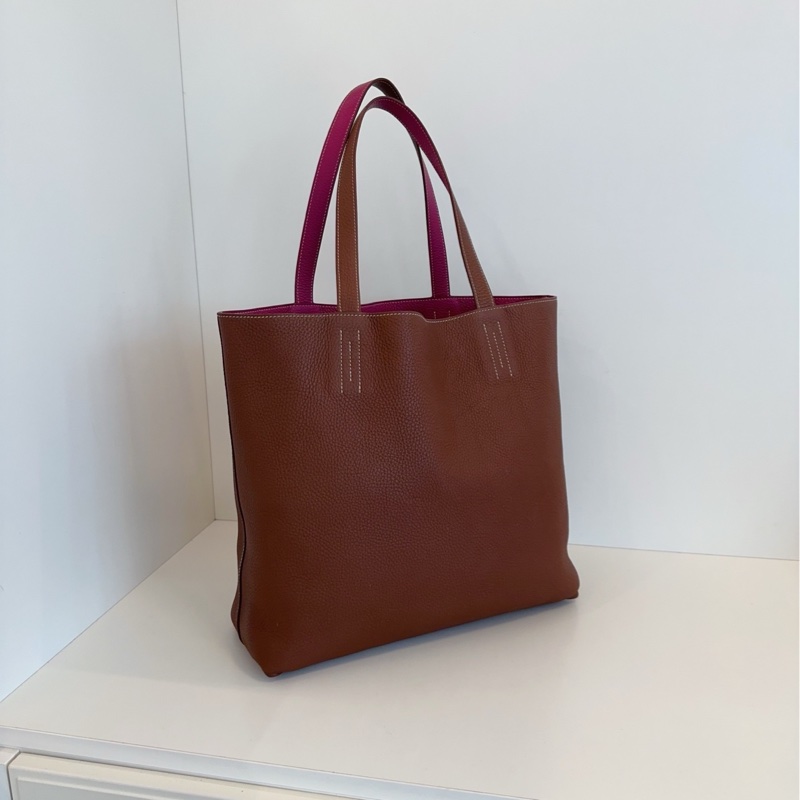 【99新🆕】Hermes Double Sens 35 Tote 雙面全皮托特包 單肩包 深棕拼紫紅色外縫線 框Q 手提包-2
