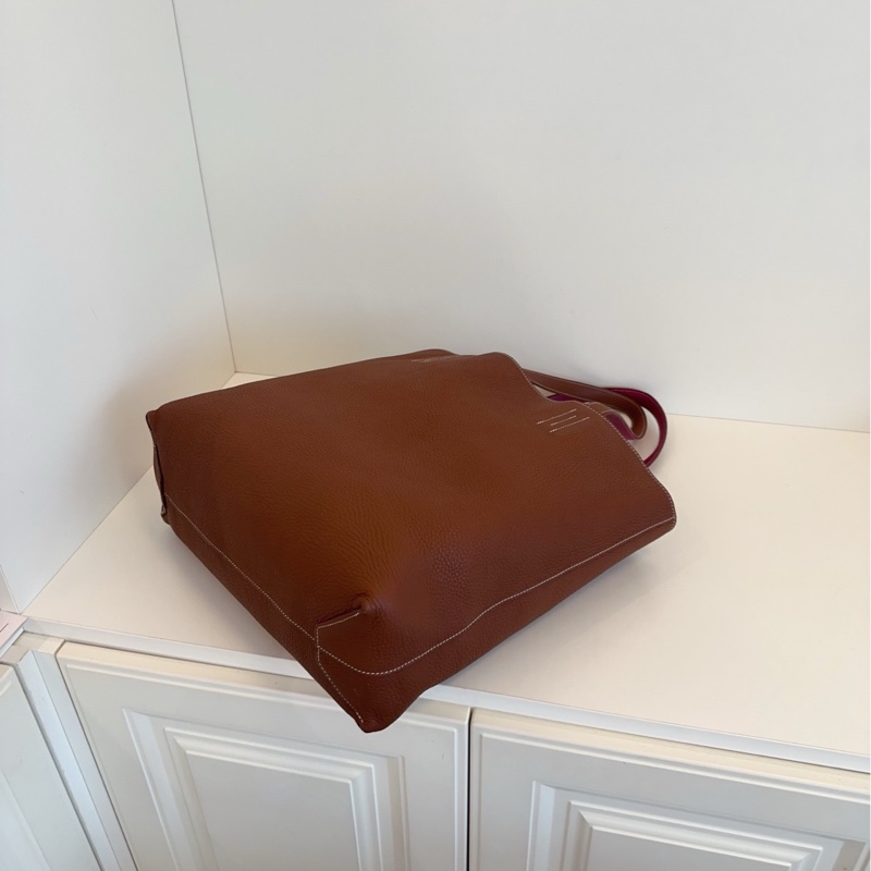 【99新🆕】Hermes Double Sens 35 Tote 雙面全皮托特包 單肩包 深棕拼紫紅色外縫線 框Q 手提包-5