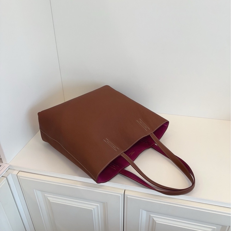 【99新🆕】Hermes Double Sens 35 Tote 雙面全皮托特包 單肩包 深棕拼紫紅色外縫線 框Q 手提包-6