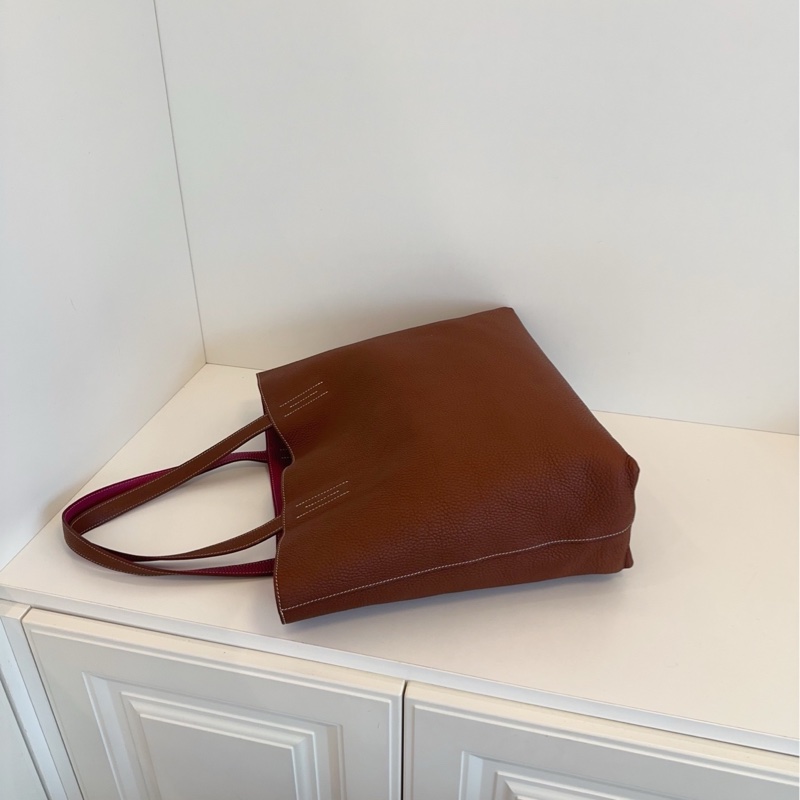 【99新🆕】Hermes Double Sens 35 Tote 雙面全皮托特包 單肩包 深棕拼紫紅色外縫線 框Q 手提包-7