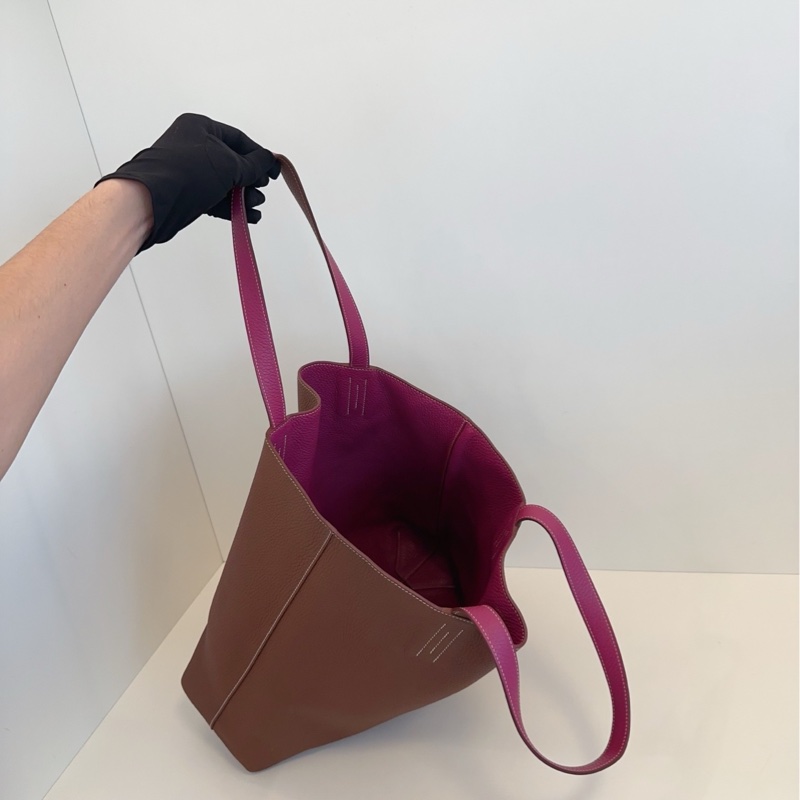 【99新🆕】Hermes Double Sens 35 Tote 雙面全皮托特包 單肩包 深棕拼紫紅色外縫線 框Q 手提包-8