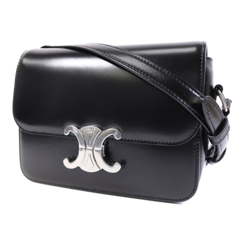 CELINE 牛皮皮革Teen Troimphe銀扣肩背袋-2
