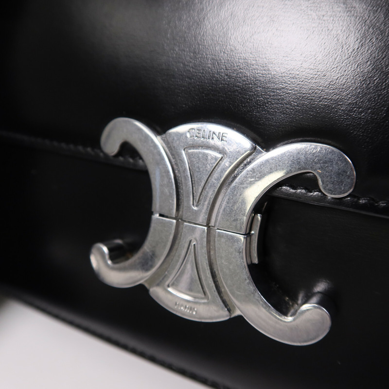 CELINE 牛皮皮革Teen Troimphe銀扣肩背袋-6