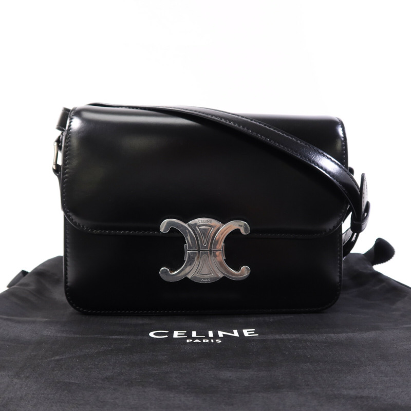 CELINE 牛皮皮革Teen Troimphe銀扣肩背袋-8