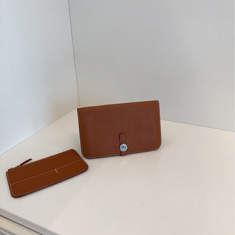 【97新🆕】Hermes dogon Duo 金棕銀扣 二合一錢包/護照夾/卡包-0