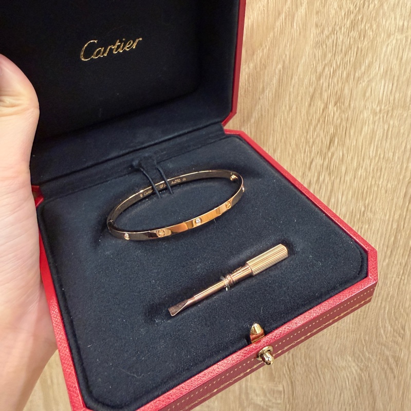 Cartier 750玫瑰金6點鑽Love小型款手環B60476-0