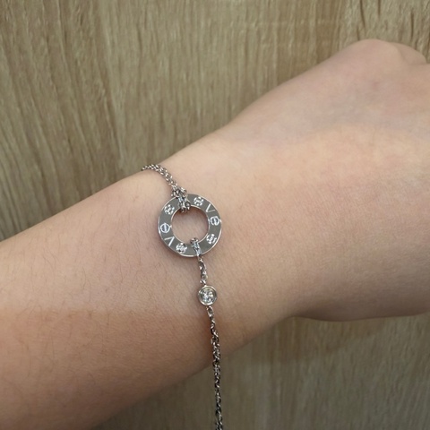 Cartier 750白K金2點鑽Love手鍊B6038100