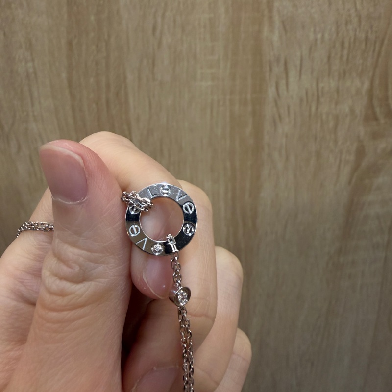 Cartier 750白K金2點鑽Love手鍊B6038100-1