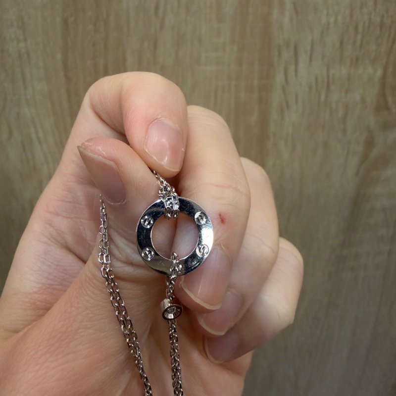 Cartier 750白K金2點鑽Love手鍊B6038100-4